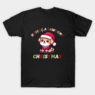 Having A Pawsome Christmas - Cute Santa Paws Puppy Holiday Tee T-Shirt
